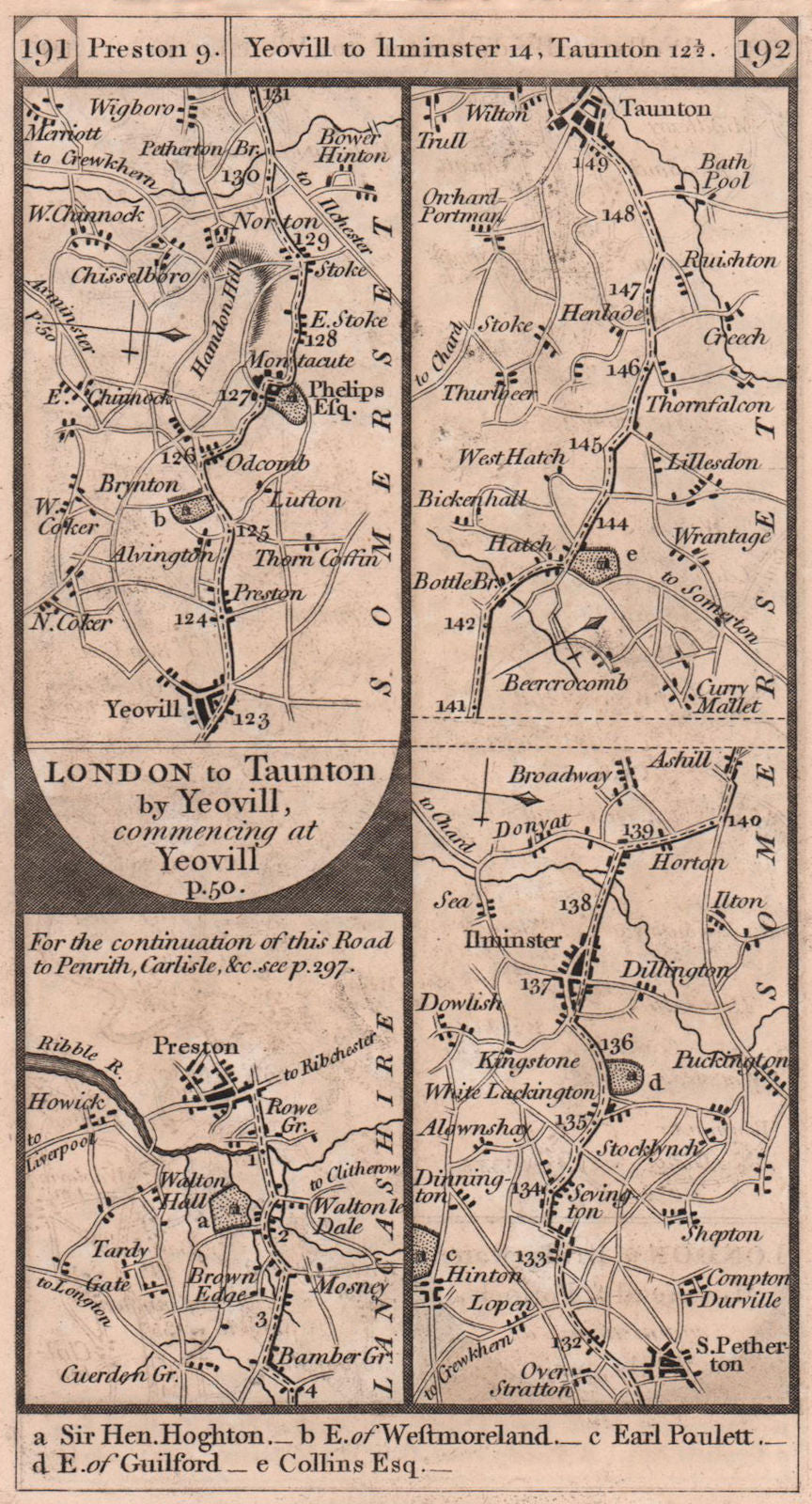 Preston. Yeovil-Montacute-Ilminster-Taunton road strip map PATERSON 1803